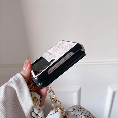 For Samsung Galaxy Z Flip4 5G PC Case Sketch Pattern Folding Phone Cover with Wrist Strap
