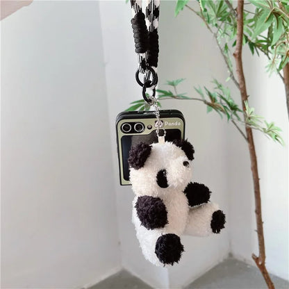 For Samsung Galaxy Z Flip5 5G Case Panda Pattern PC Phone Cover with Hand Strap, Small Doll