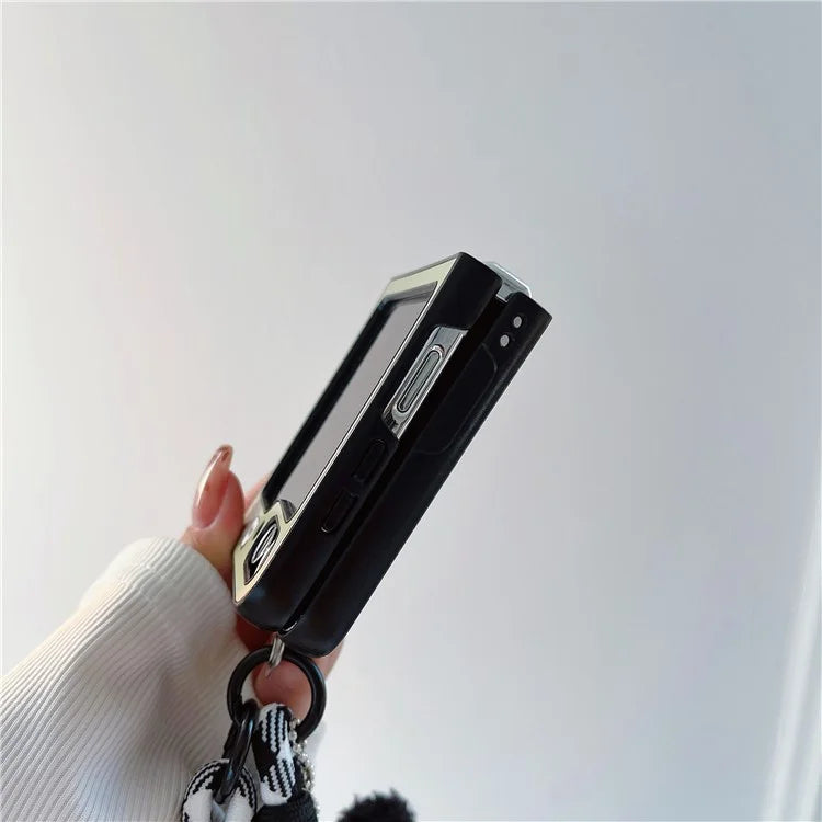 For Samsung Galaxy Z Flip5 5G Case Panda Pattern PC Phone Cover with Hand Strap, Small Doll
