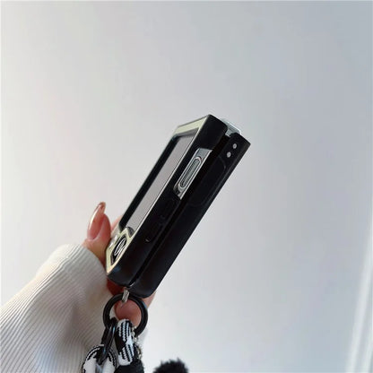 For Samsung Galaxy Z Flip5 5G Case Panda Pattern PC Phone Cover with Hand Strap, Small Doll