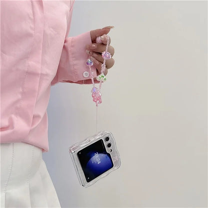 For Samsung Galaxy Z Flip5 5G Case Wavy Edge Bowknot Decor TPU Phone Cases with Wrist Strap