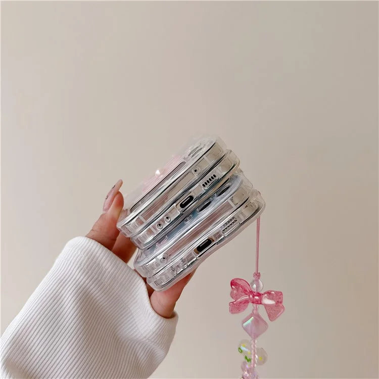For Samsung Galaxy Z Flip5 5G Case Wavy Edge Bowknot Decor TPU Phone Cases with Wrist Strap