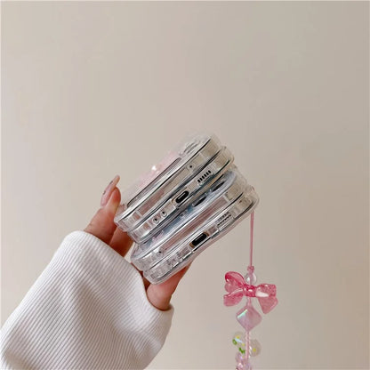 For Samsung Galaxy Z Flip5 5G Case Wavy Edge Bowknot Decor TPU Phone Cases with Wrist Strap