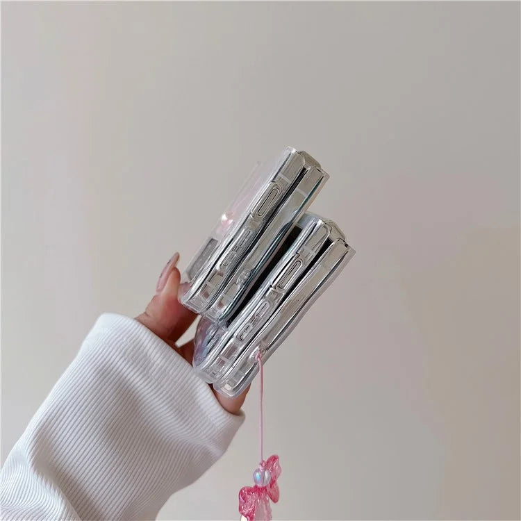 For Samsung Galaxy Z Flip5 5G Case Wavy Edge Bowknot Decor TPU Phone Cases with Wrist Strap