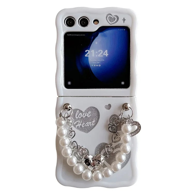 For Samsung Galaxy Z Flip5 5G Case Glitter Power Pattern TPU Phone Protective Shell with Hand Strap