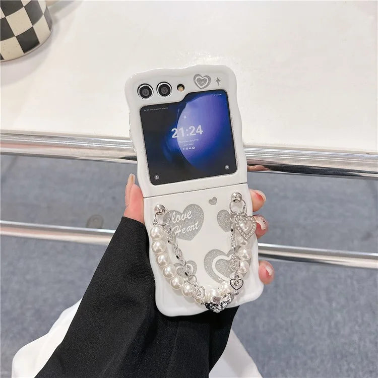 For Samsung Galaxy Z Flip5 5G Case Glitter Power Pattern TPU Phone Protective Shell with Hand Strap