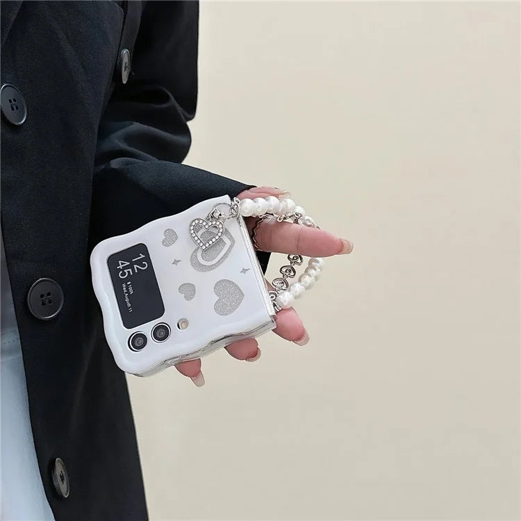 For Samsung Galaxy Z Flip5 5G Case Glitter Power Pattern TPU Phone Protective Shell with Hand Strap