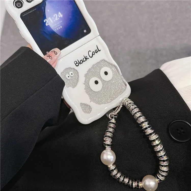 For Samsung Galaxy Z Flip5 5G Case Glitter Power Pattern TPU Phone Protective Shell with Hand Strap