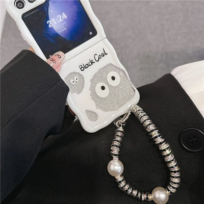 For Samsung Galaxy Z Flip5 5G Case Glitter Power Pattern TPU Phone Protective Shell with Hand Strap