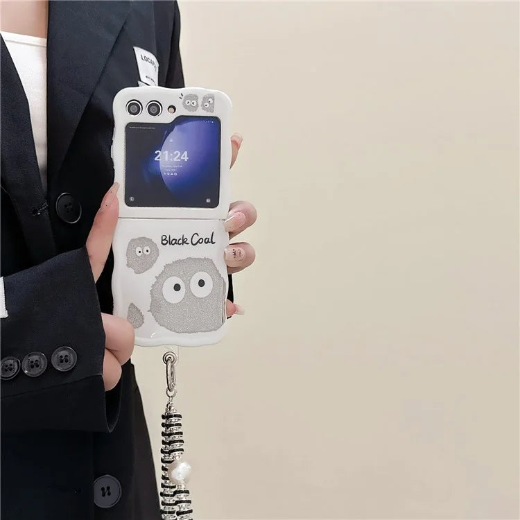 For Samsung Galaxy Z Flip5 5G Case Glitter Power Pattern TPU Phone Protective Shell with Hand Strap