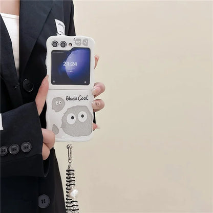 For Samsung Galaxy Z Flip5 5G Case Glitter Power Pattern TPU Phone Protective Shell with Hand Strap
