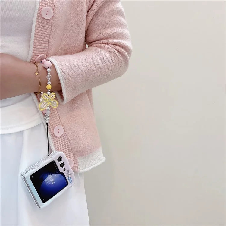 For Samsung Galaxy Z Flip5 5G Case Glitter Power Pattern TPU Phone Protective Shell with Hand Strap