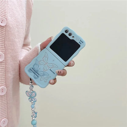 For Samsung Galaxy Z Flip5 5G Case Glitter Power Pattern TPU Phone Protective Shell with Hand Strap