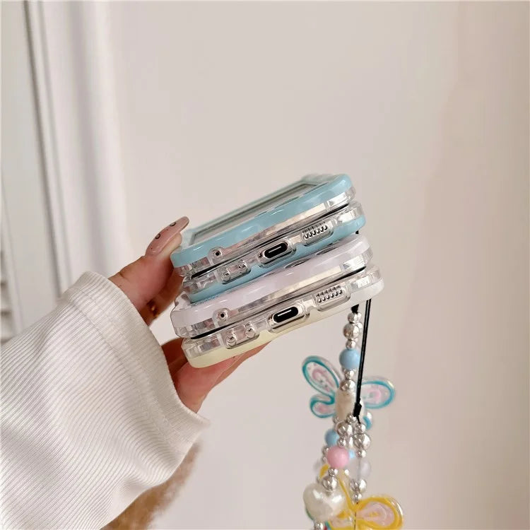 For Samsung Galaxy Z Flip5 5G Case Glitter Power Pattern TPU Phone Protective Shell with Hand Strap