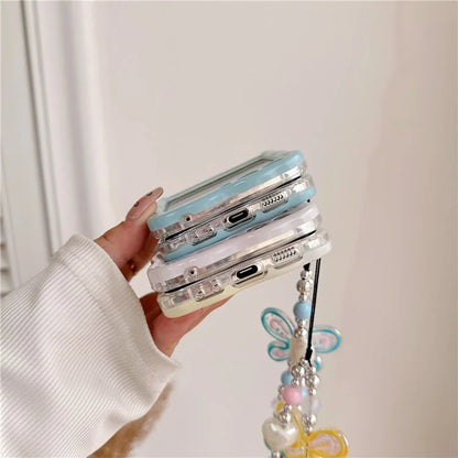 For Samsung Galaxy Z Flip5 5G Case Glitter Power Pattern TPU Phone Protective Shell with Hand Strap