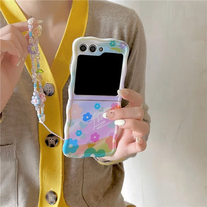 For Samsung Galaxy Z Flip5 5G Case Blu-ray IMD TPU Phone Shell with Hand Strap