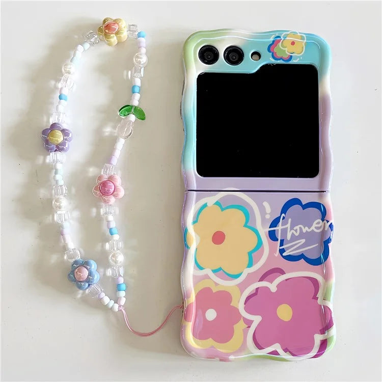 For Samsung Galaxy Z Flip5 5G Case Blu-ray IMD TPU Phone Shell with Hand Strap