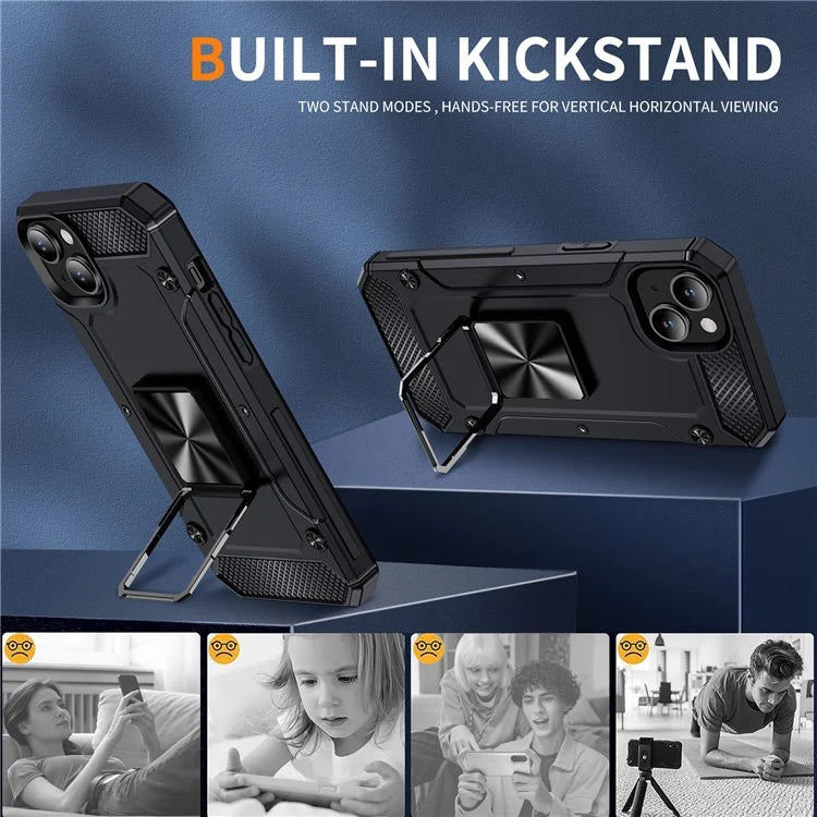 For iPhone 15 Case Ring Holder PC+TPU Corner Cushioning Phone Cover