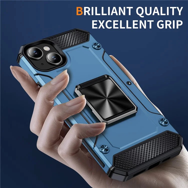 For iPhone 15 Case Ring Holder PC+TPU Corner Cushioning Phone Cover