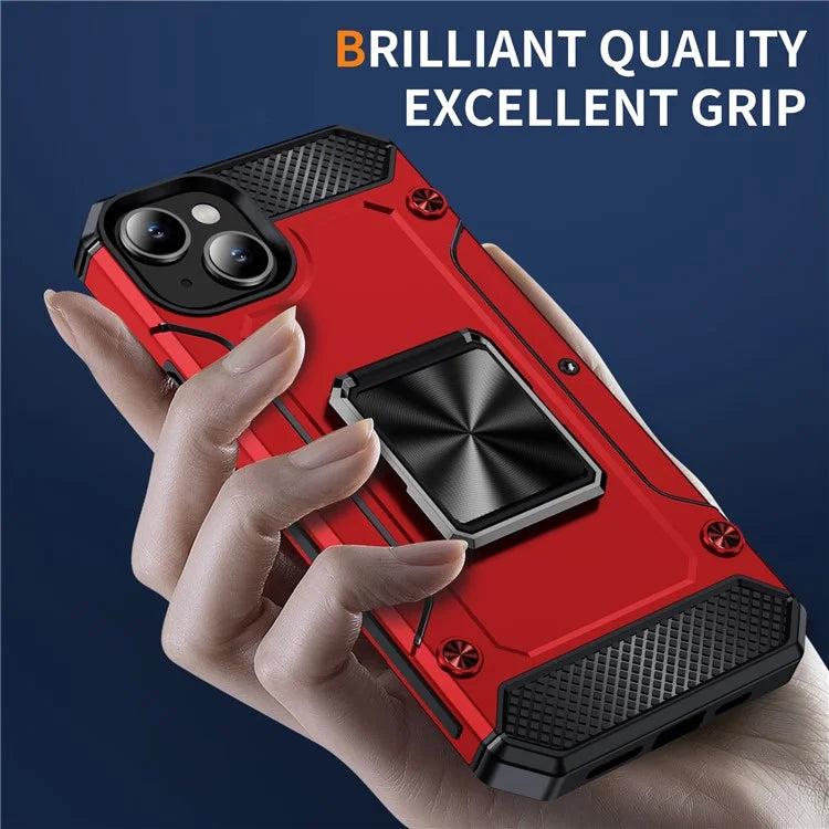 For iPhone 15 Case Ring Holder PC+TPU Corner Cushioning Phone Cover