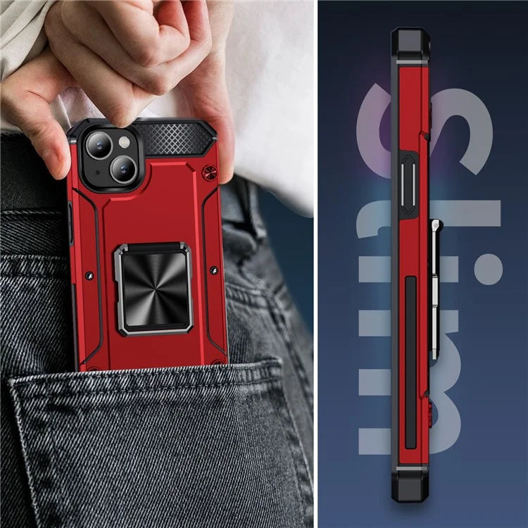 For iPhone 15 Case Ring Holder PC+TPU Corner Cushioning Phone Cover