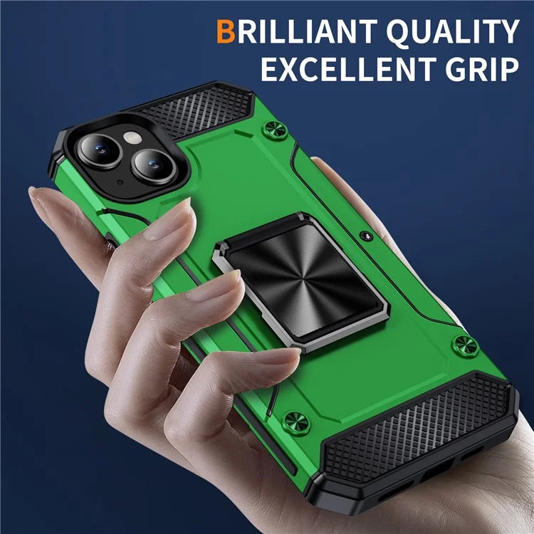 For iPhone 15 Case Ring Holder PC+TPU Corner Cushioning Phone Cover