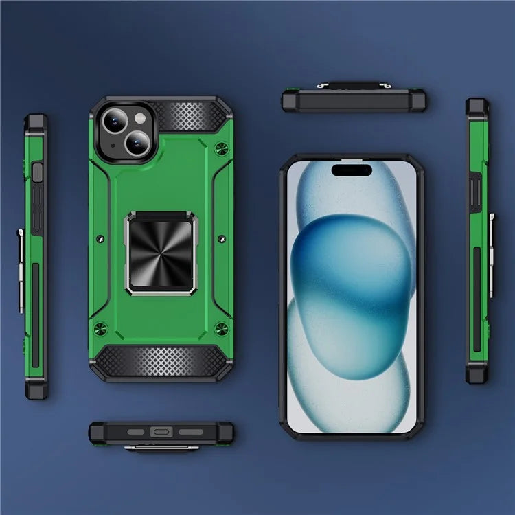 For iPhone 15 Case Ring Holder PC+TPU Corner Cushioning Phone Cover