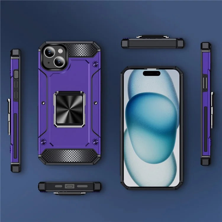 For iPhone 15 Case Ring Holder PC+TPU Corner Cushioning Phone Cover