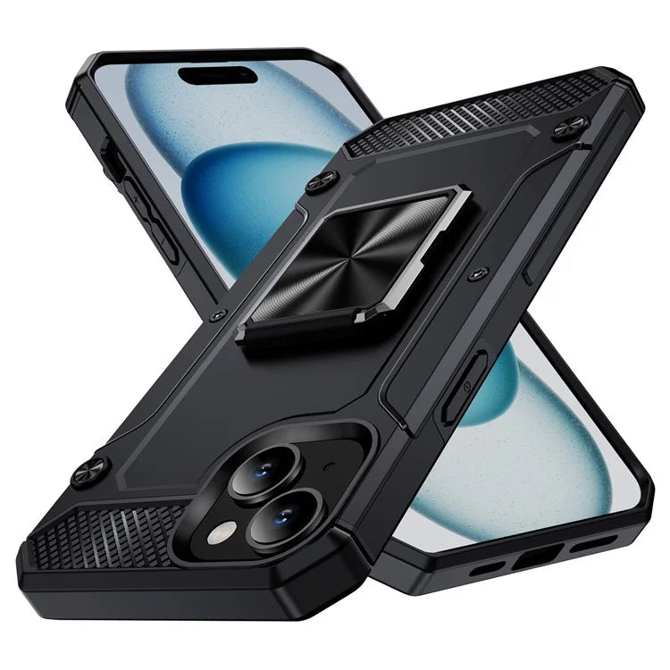 For iPhone 15 Plus Case PC+TPU Ring Holder Kickstand Protective Phone Cover
