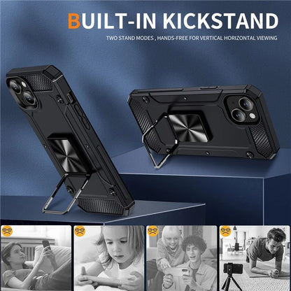 For iPhone 15 Plus Case PC+TPU Ring Holder Kickstand Protective Phone Cover