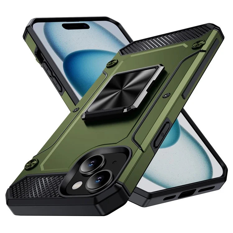 For iPhone 15 Plus Case PC+TPU Ring Holder Kickstand Protective Phone Cover