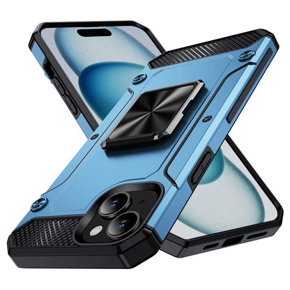 For iPhone 15 Plus Case PC+TPU Ring Holder Kickstand Protective Phone Cover