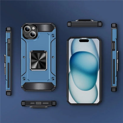 For iPhone 15 Plus Case PC+TPU Ring Holder Kickstand Protective Phone Cover