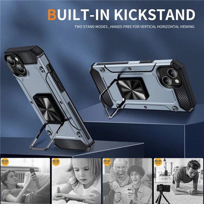 For iPhone 15 Plus Case PC+TPU Ring Holder Kickstand Protective Phone Cover