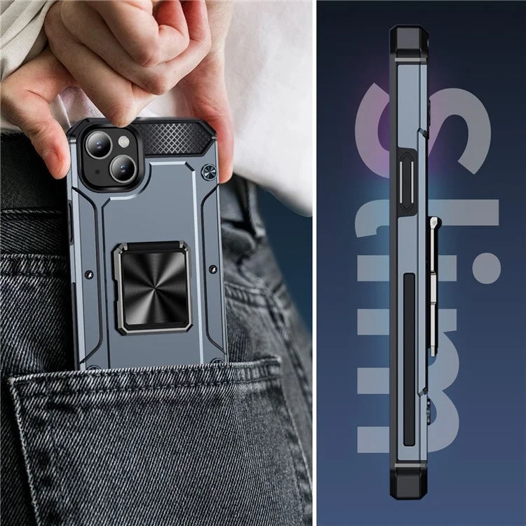 For iPhone 15 Plus Case PC+TPU Ring Holder Kickstand Protective Phone Cover