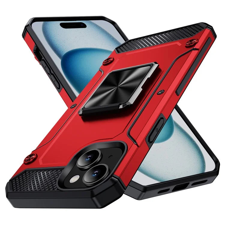 For iPhone 15 Plus Case PC+TPU Ring Holder Kickstand Protective Phone Cover
