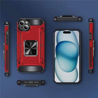 For iPhone 15 Plus Case PC+TPU Ring Holder Kickstand Protective Phone Cover