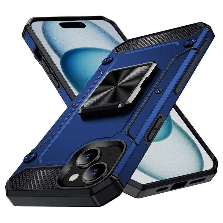 For iPhone 15 Plus Case PC+TPU Ring Holder Kickstand Protective Phone Cover