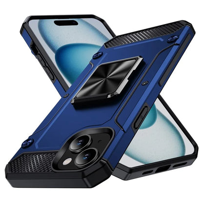 For iPhone 15 Plus Case PC+TPU Ring Holder Kickstand Protective Phone Cover