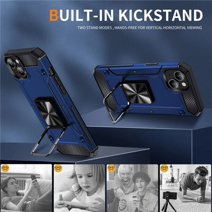 For iPhone 15 Plus Case PC+TPU Ring Holder Kickstand Protective Phone Cover