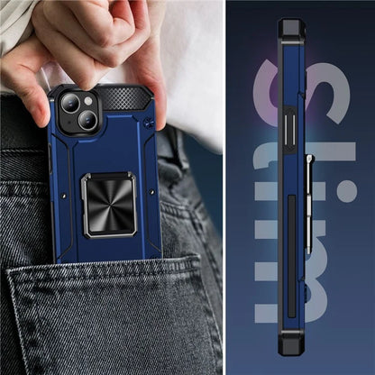 For iPhone 15 Plus Case PC+TPU Ring Holder Kickstand Protective Phone Cover
