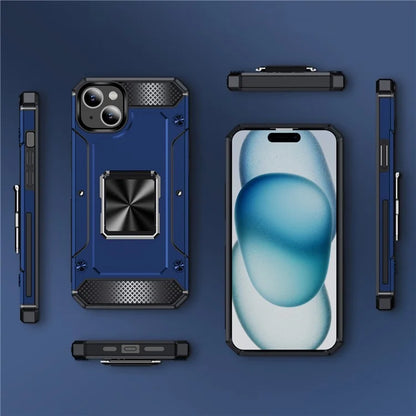 For iPhone 15 Plus Case PC+TPU Ring Holder Kickstand Protective Phone Cover