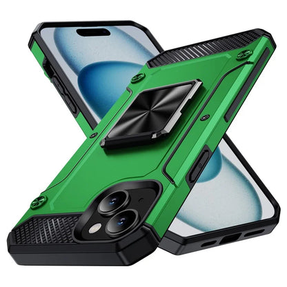 For iPhone 15 Plus Case PC+TPU Ring Holder Kickstand Protective Phone Cover