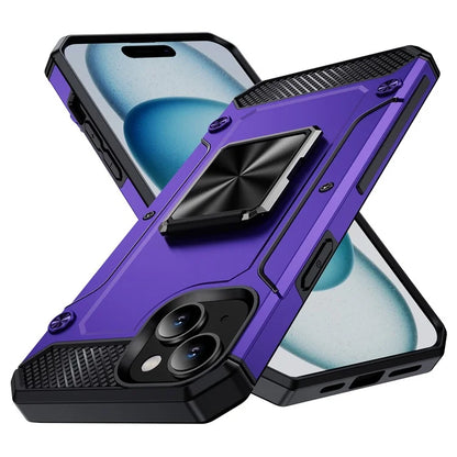 For iPhone 15 Plus Case PC+TPU Ring Holder Kickstand Protective Phone Cover