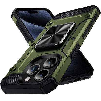 For iPhone 15 Pro Case Heavy Duty PC+TPU Rotatable Ring Holder Phone Cover