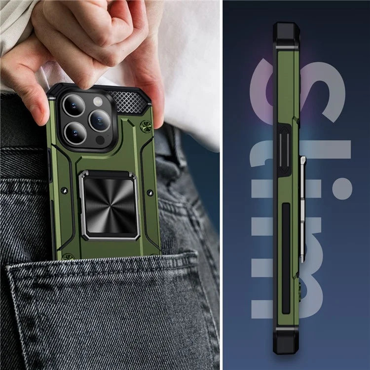 For iPhone 15 Pro Case Heavy Duty PC+TPU Rotatable Ring Holder Phone Cover
