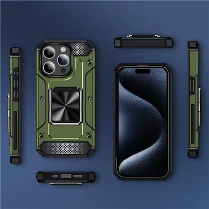 For iPhone 15 Pro Case Heavy Duty PC+TPU Rotatable Ring Holder Phone Cover