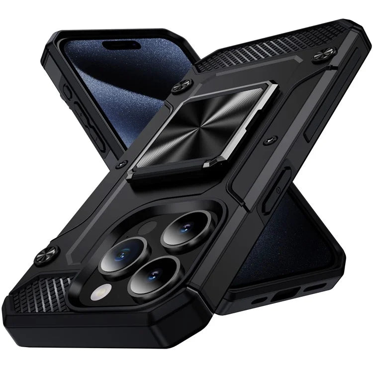 For iPhone 15 Pro Max Case with Ring Kickstand PC+TPU Shockproof Protective Phone Cover
