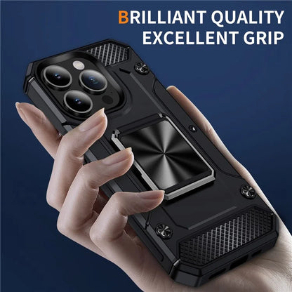 For iPhone 15 Pro Max Case with Ring Kickstand PC+TPU Shockproof Protective Phone Cover