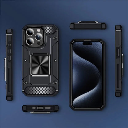 For iPhone 15 Pro Max Case with Ring Kickstand PC+TPU Shockproof Protective Phone Cover
